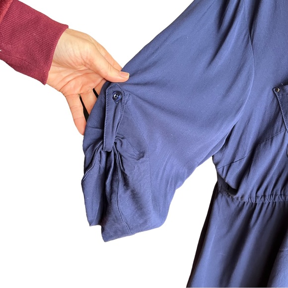 Torrid Womens Navy Blue Long Sleeved Blouse Tunic Zip and waist Detail sz 3 - Picture 4 of 11